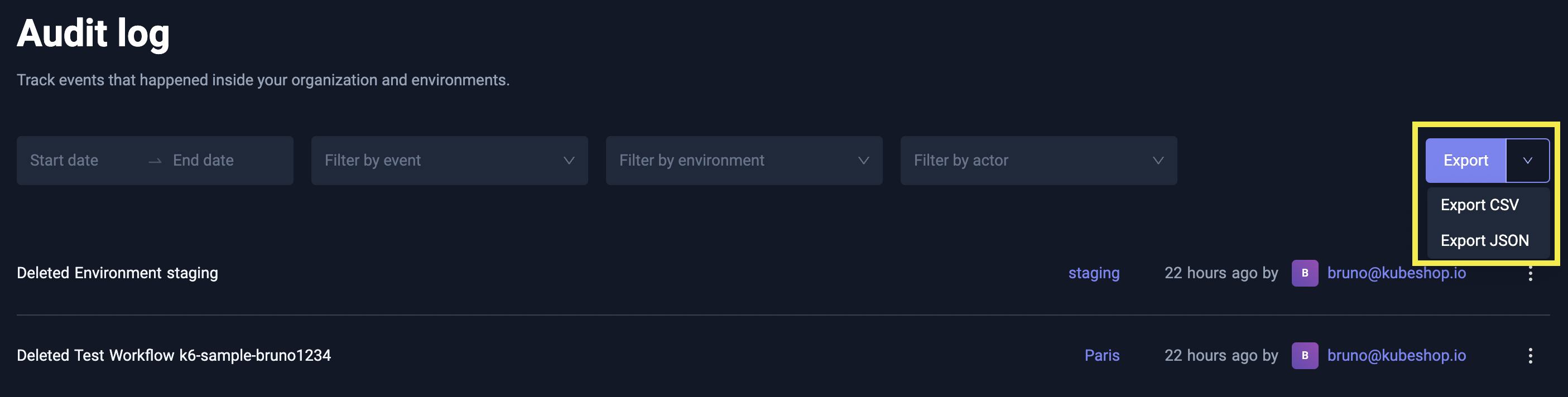 Export Audit Logs Export Audit Logs