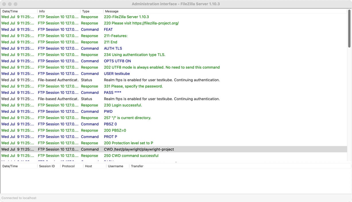 Local Execution Filezille Log